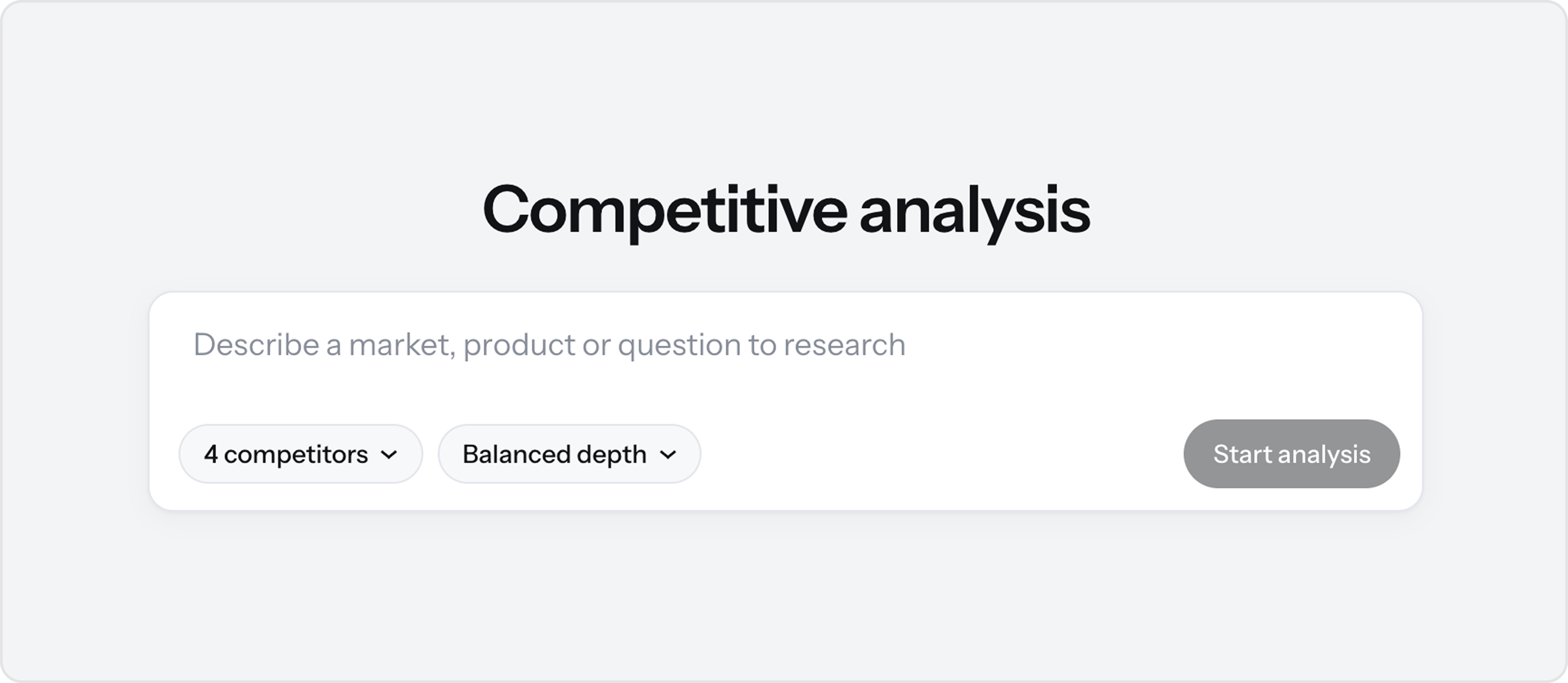 The tool's empty start screen with a single text field for the research brief.